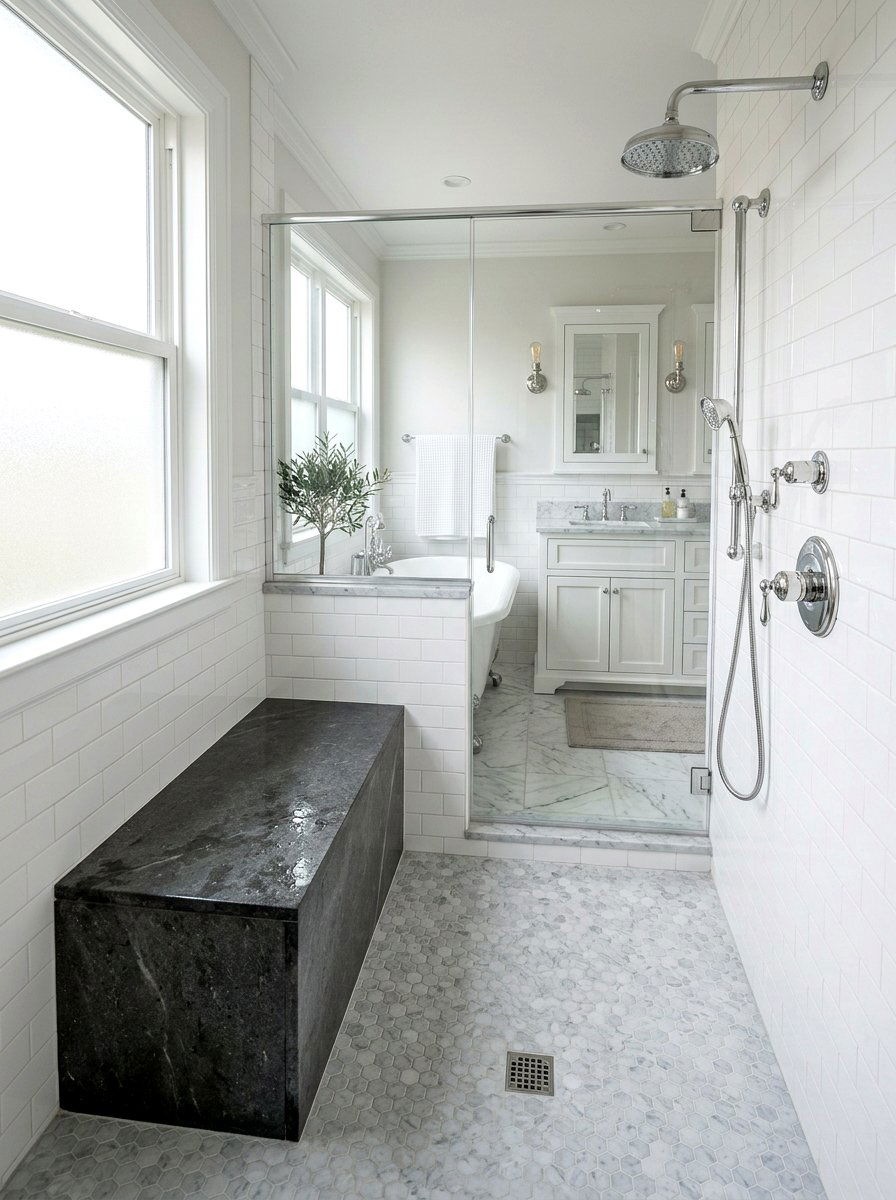 Gray Stone Shower Bench - 30 shower bench styling ideas