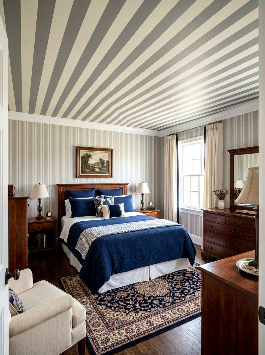 Gray Stripe Pattern - 30 ceiling wallpaper bedroom ideas