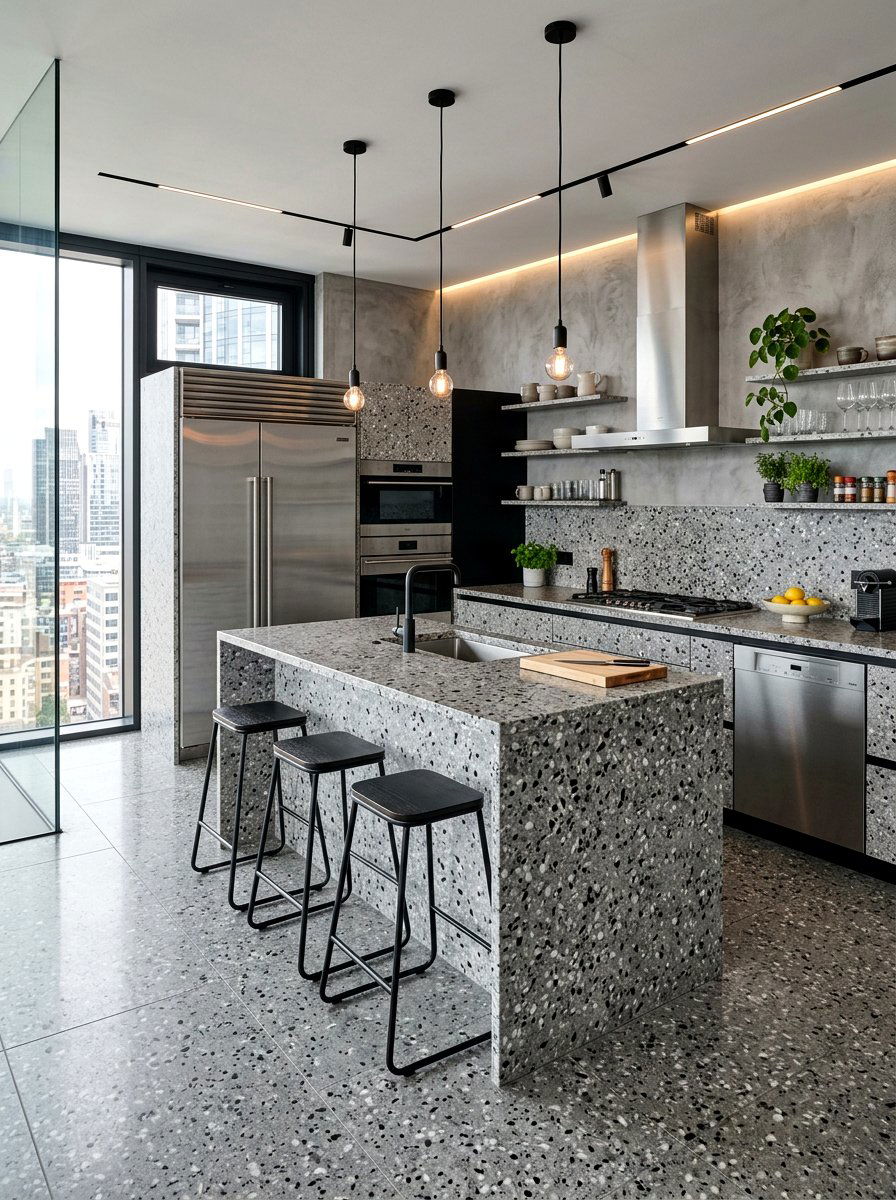 Gray Terrazzo Kitchen - 30 terrazzo kitchen ideas