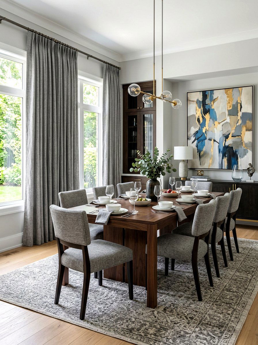 Gray Textured Dining Room Curtains - 30 dining room draped curtains ideas