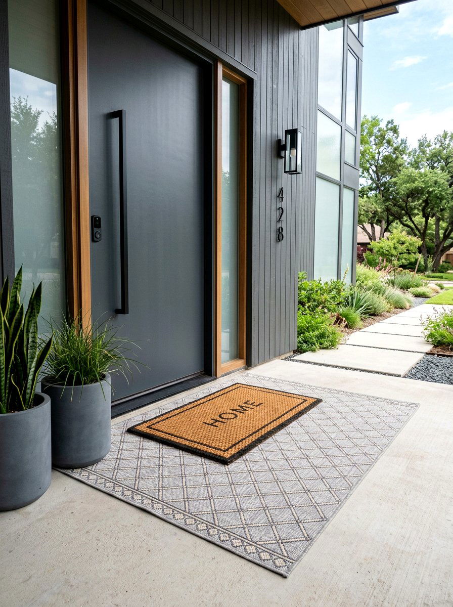 Gray Toned Layered Entry Rug - 30 layered doormat porch ideas