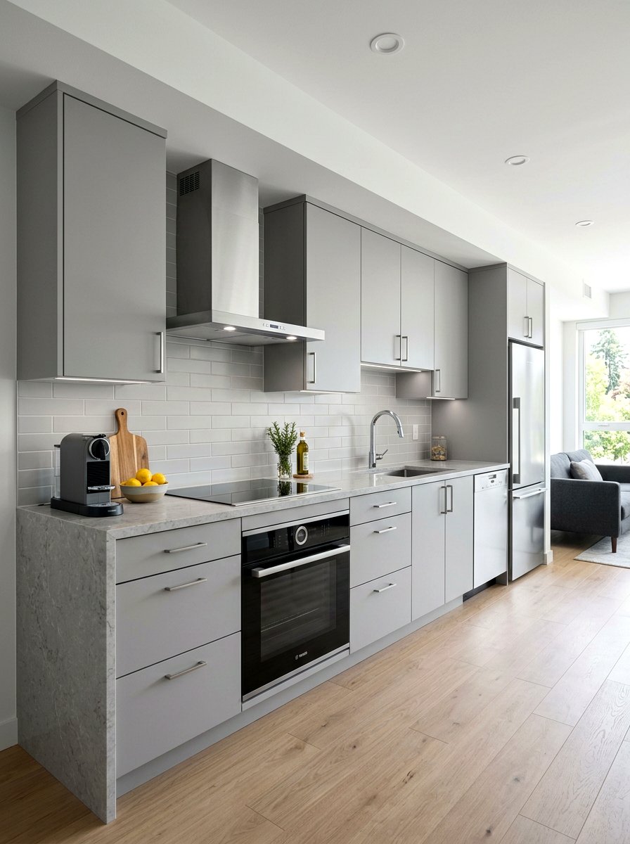 Gray Toned One Wall Kitchen - 30 one wall kitchen ideas