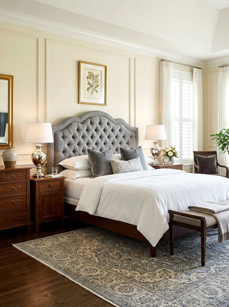 Gray Tufted Scalloped Headboard - 30 scalloped headboard ideas