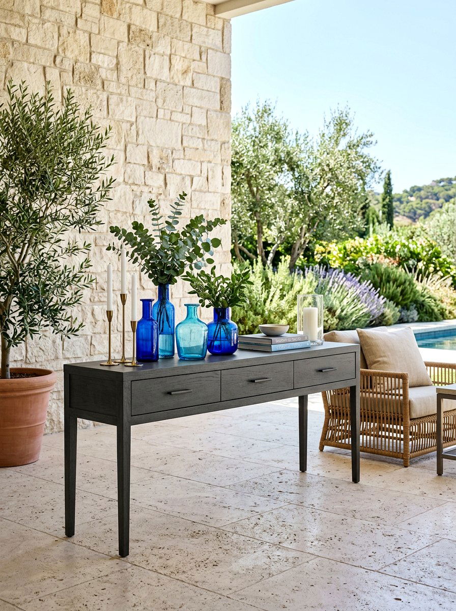 Gray Wood Console - 30 outdoor buffet cabinet ideas