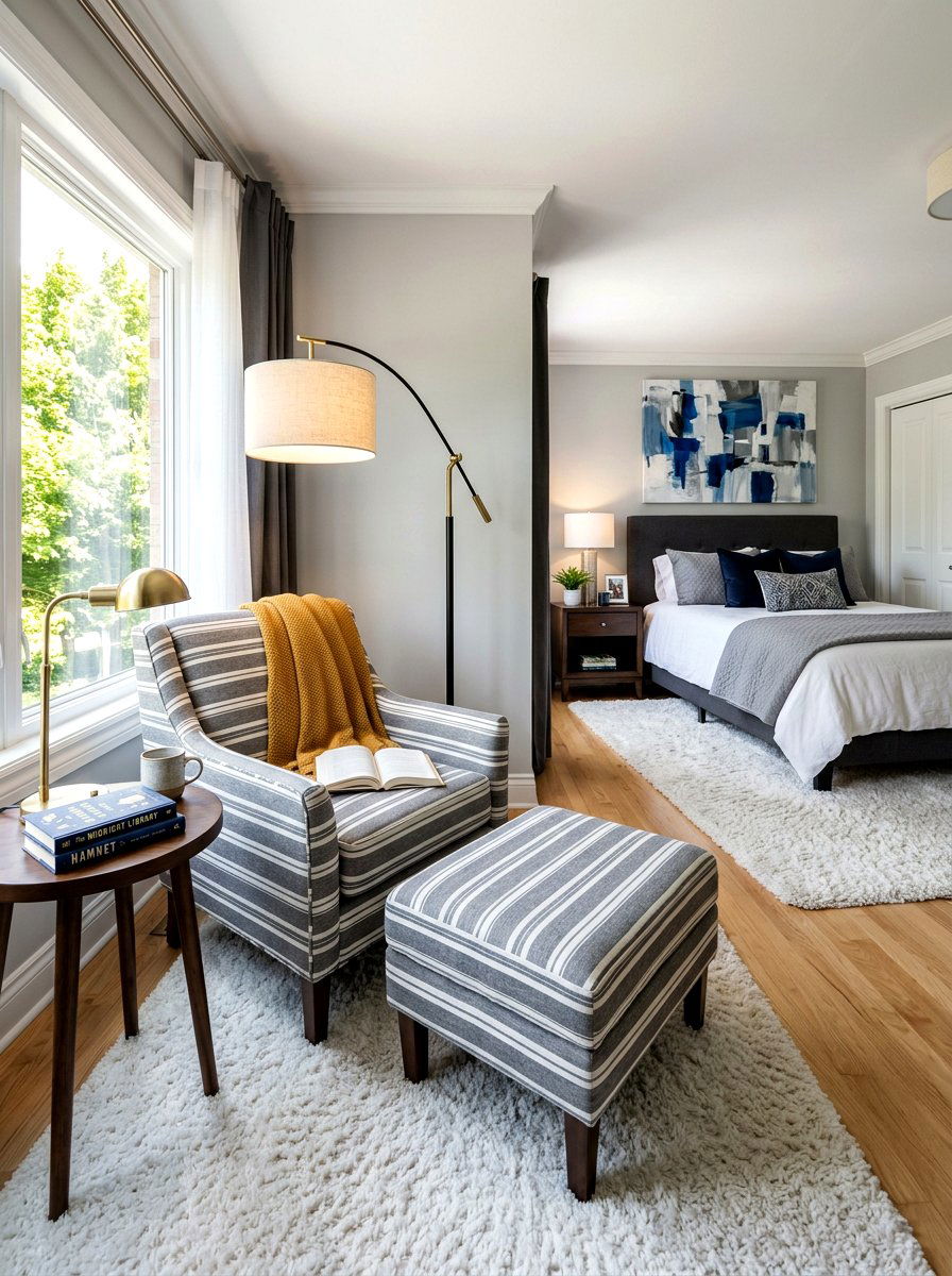Gray and White Stripe Furniture - 30 candy stripe bedroom ideas