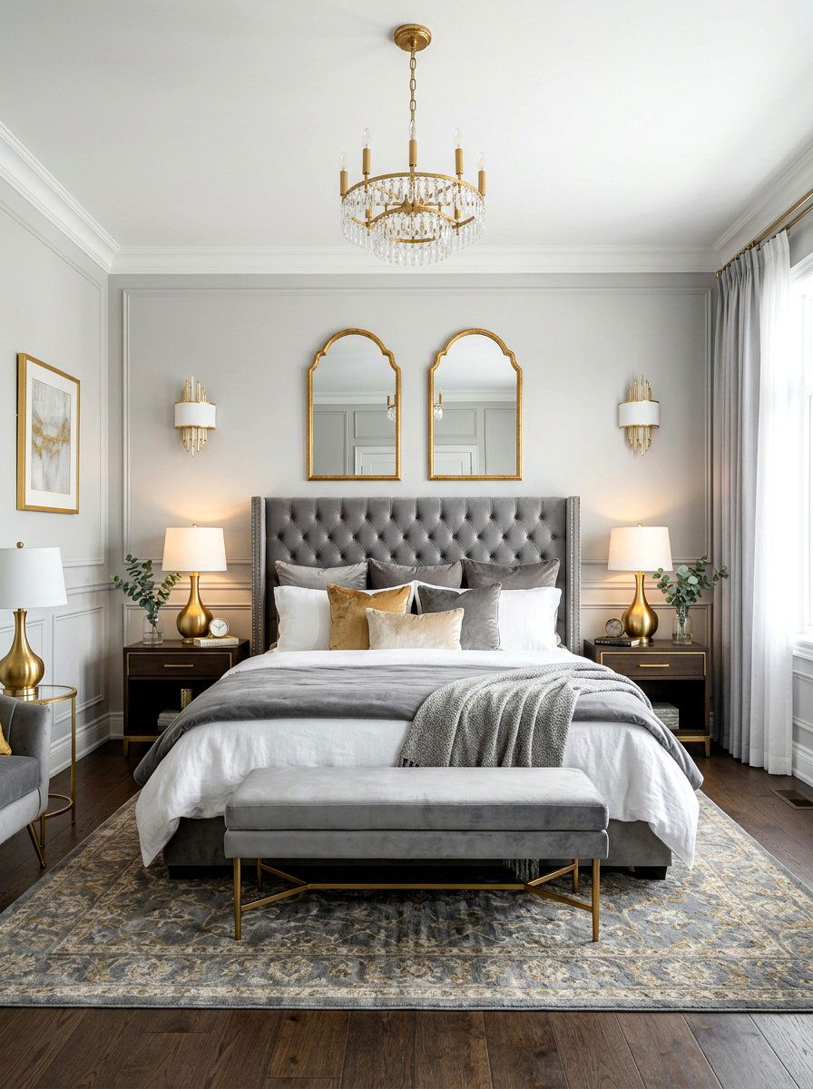 Gray and gold bedroom - 30 gray bedroom ideas
