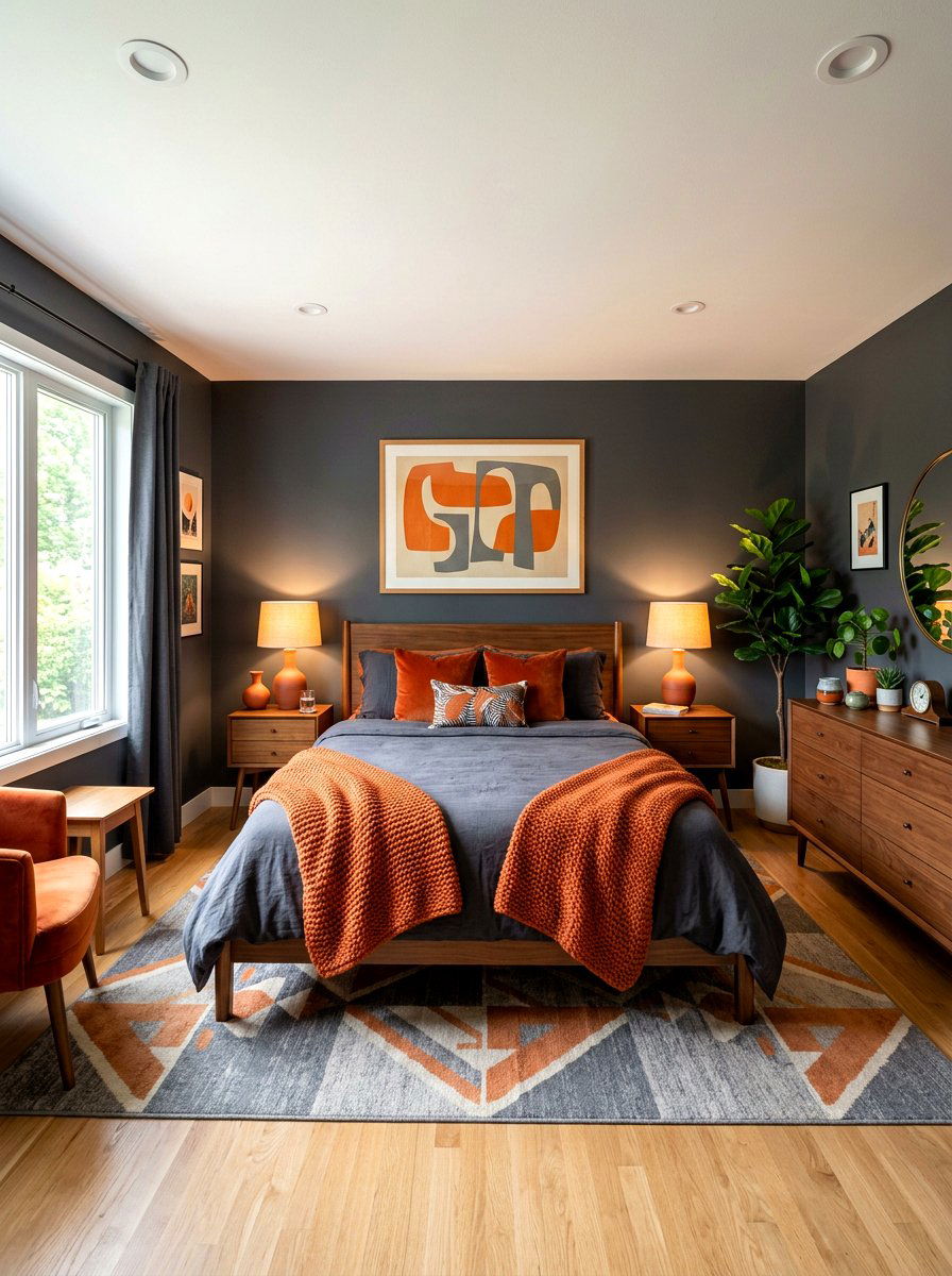 Gray and orange bedroom - 30 gray bedroom ideas