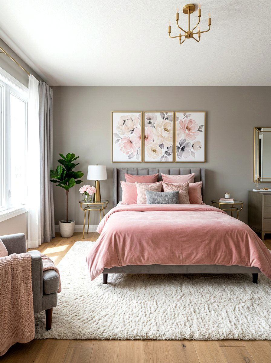 Gray and pink bedroom - 30 gray bedroom ideas