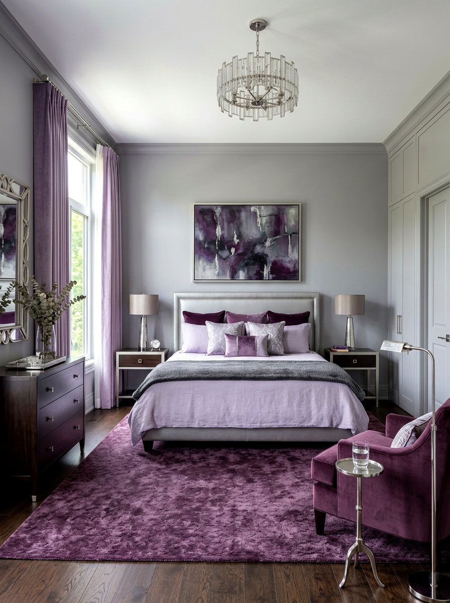Gray and purple bedroom - 30 gray bedroom ideas