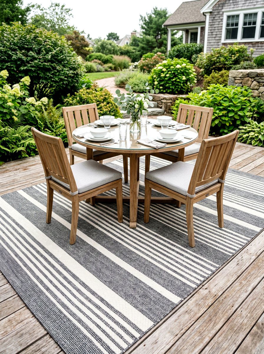 Gray and white striped deck rug - 30 striped outdoor rug ideas