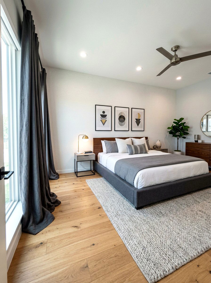 Gray blackout puddled curtains - 30 puddled curtains bedroom ideas