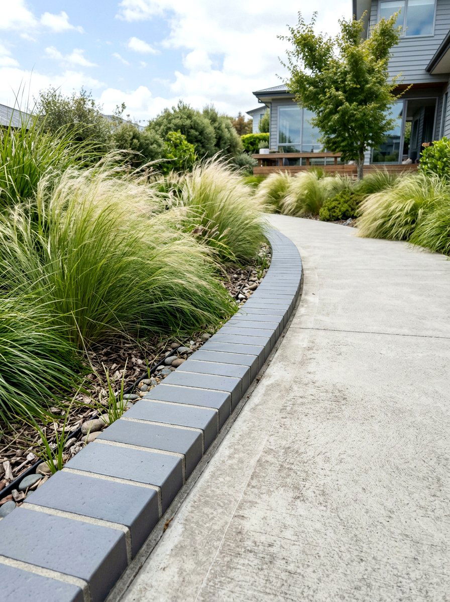 Gray brick garden border - 30 brick raised bed ideas