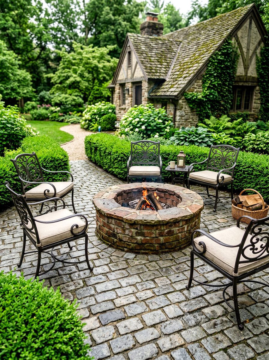 Gray cobblestone fire pit patio - 30 paver fire pit patio ideas