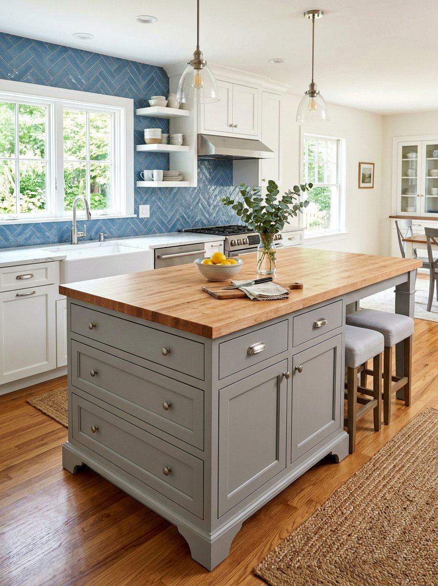 Gray dresser with butcher block top kitchen island - 30 dresser as kitchen island ideas