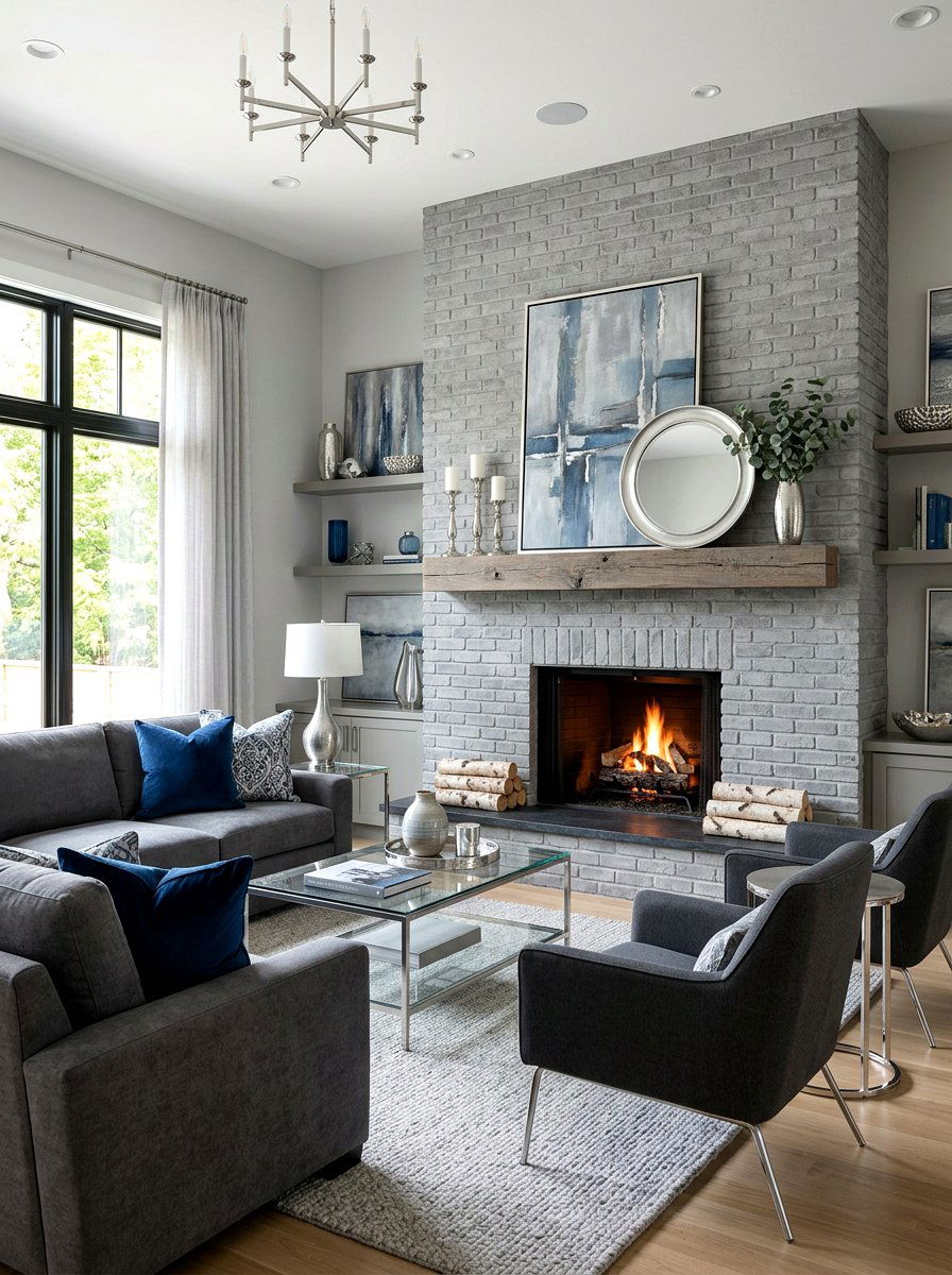 Gray limewash brick fireplace - 30 limewashed brick wall ideas