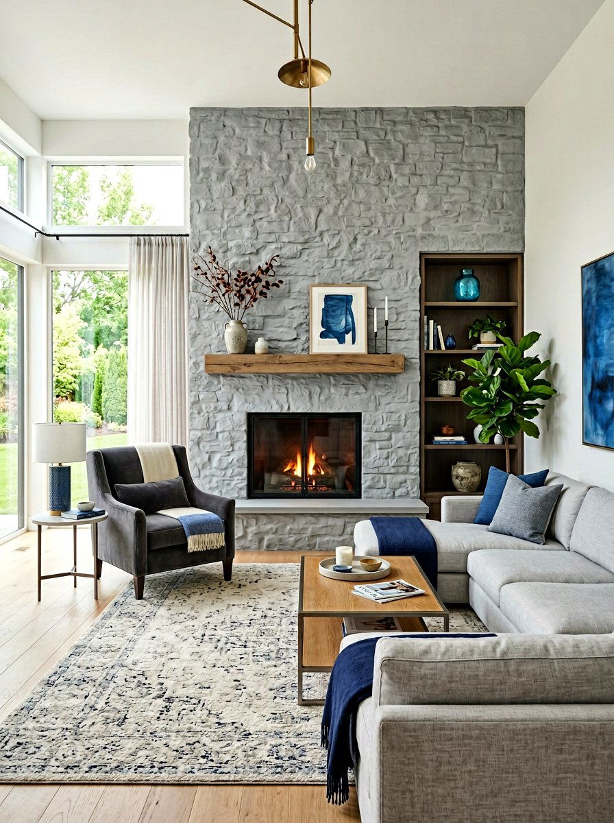 Gray limewash stone fireplace - 30 limewash fireplace ideas