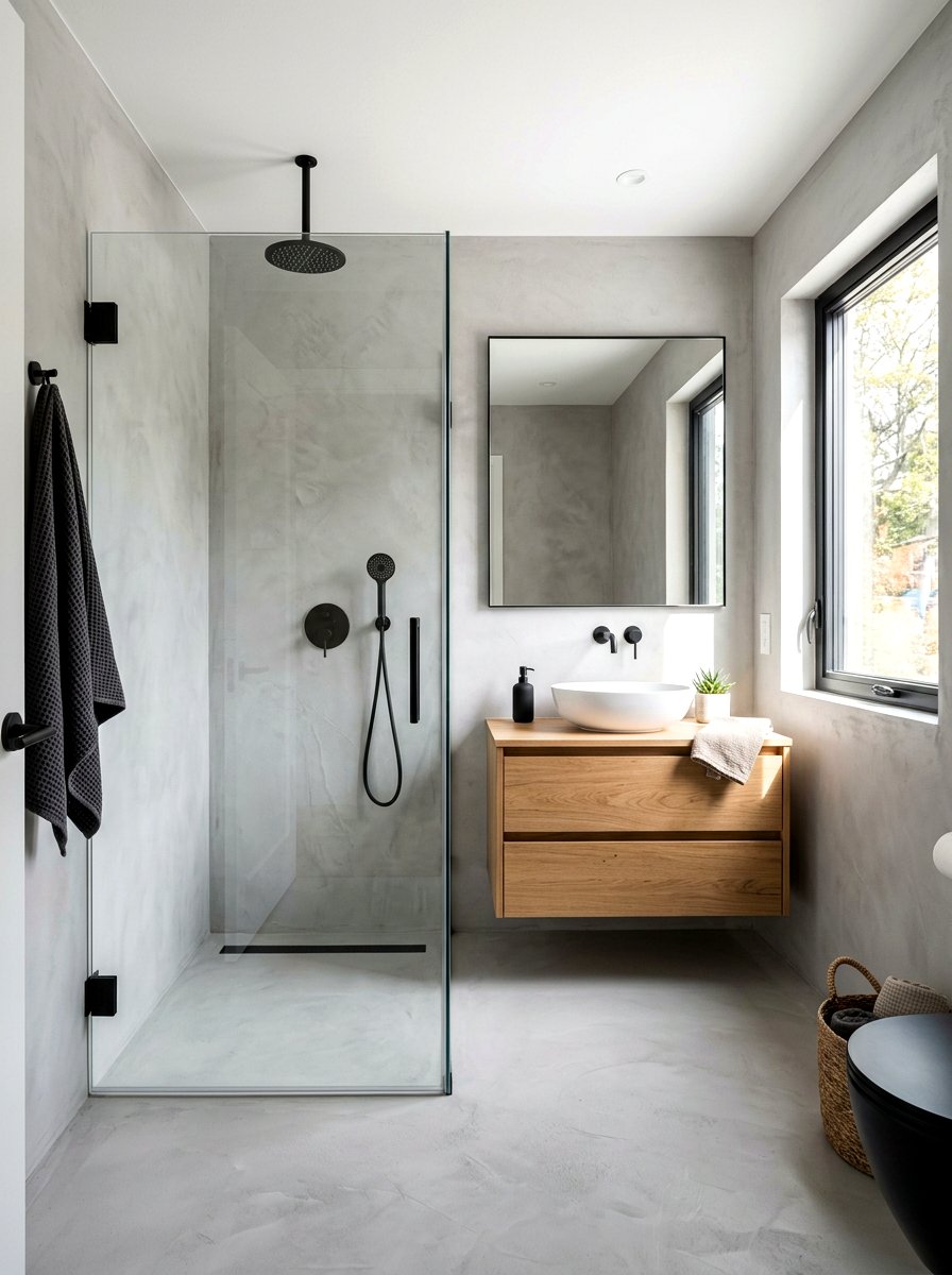 Gray microcement shower - 30 microcement shower ideas