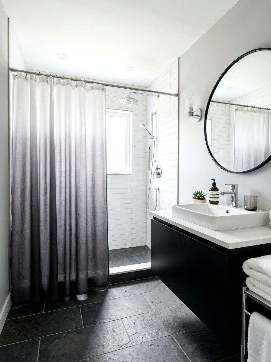 Gray ombre shower curtain - 30 shower curtain bathroom ideas
