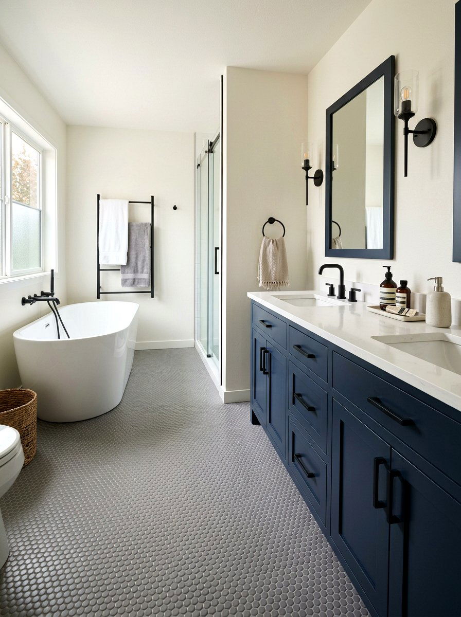 Gray penny tile floor - 30 penny tile bathroom ideas