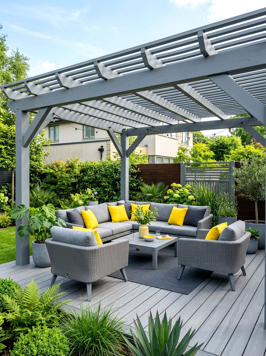 Gray pergola lounge - 30 pergola lounge area ideas