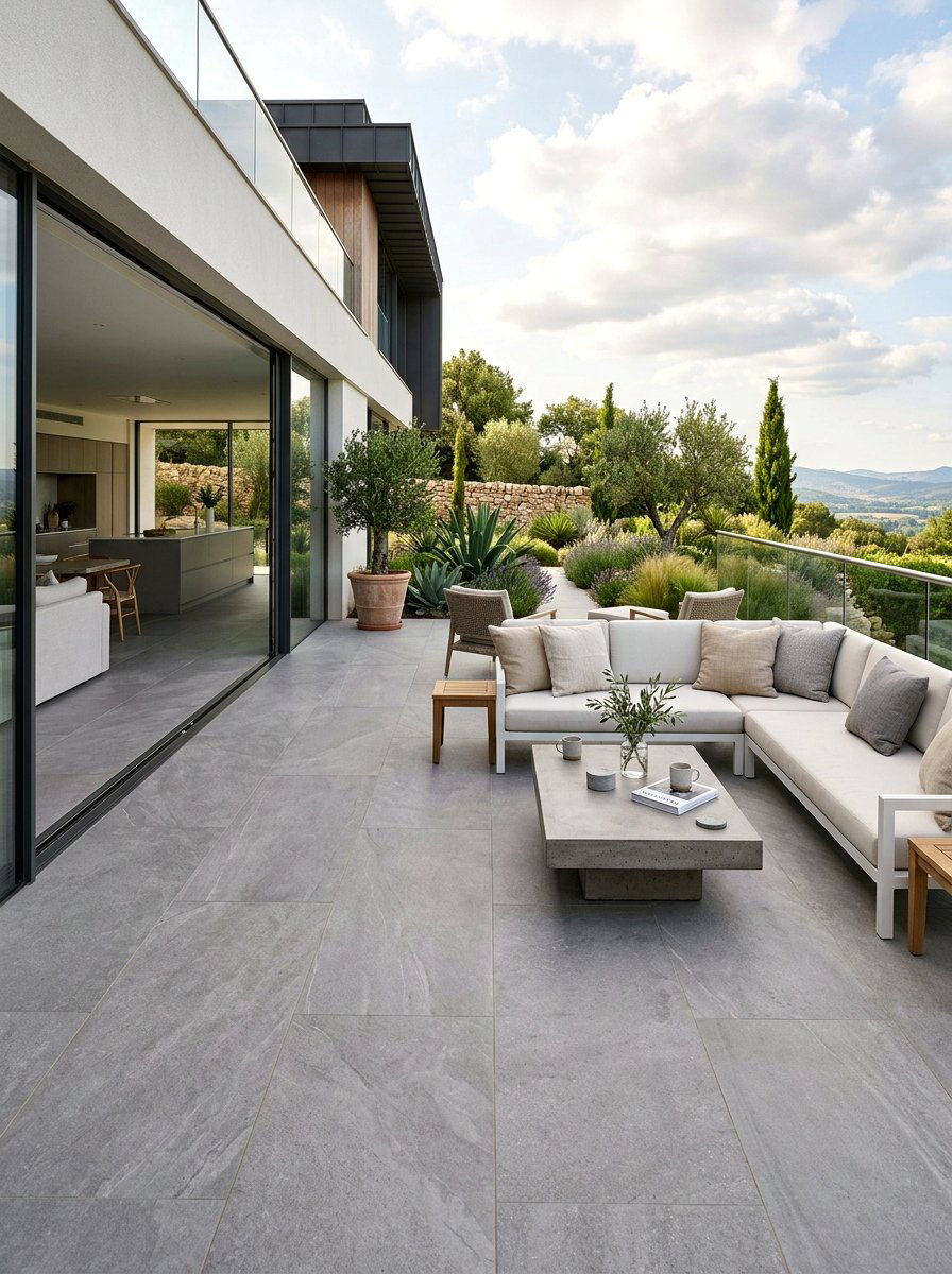 Gray porcelain tile - 30 Scandinavian patio ideas