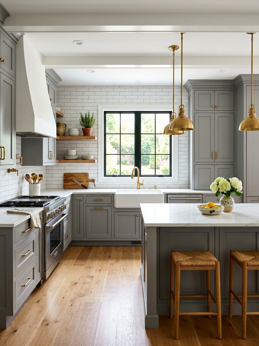 Gray shaker cabinets - 30 industrial farmhouse kitchen ideas