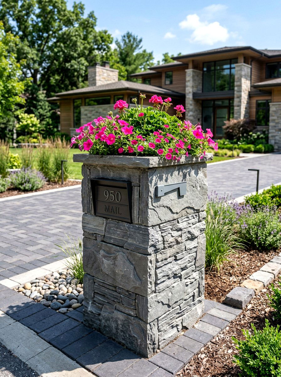 Gray slate mailbox planter - 30 mailbox planter box ideas