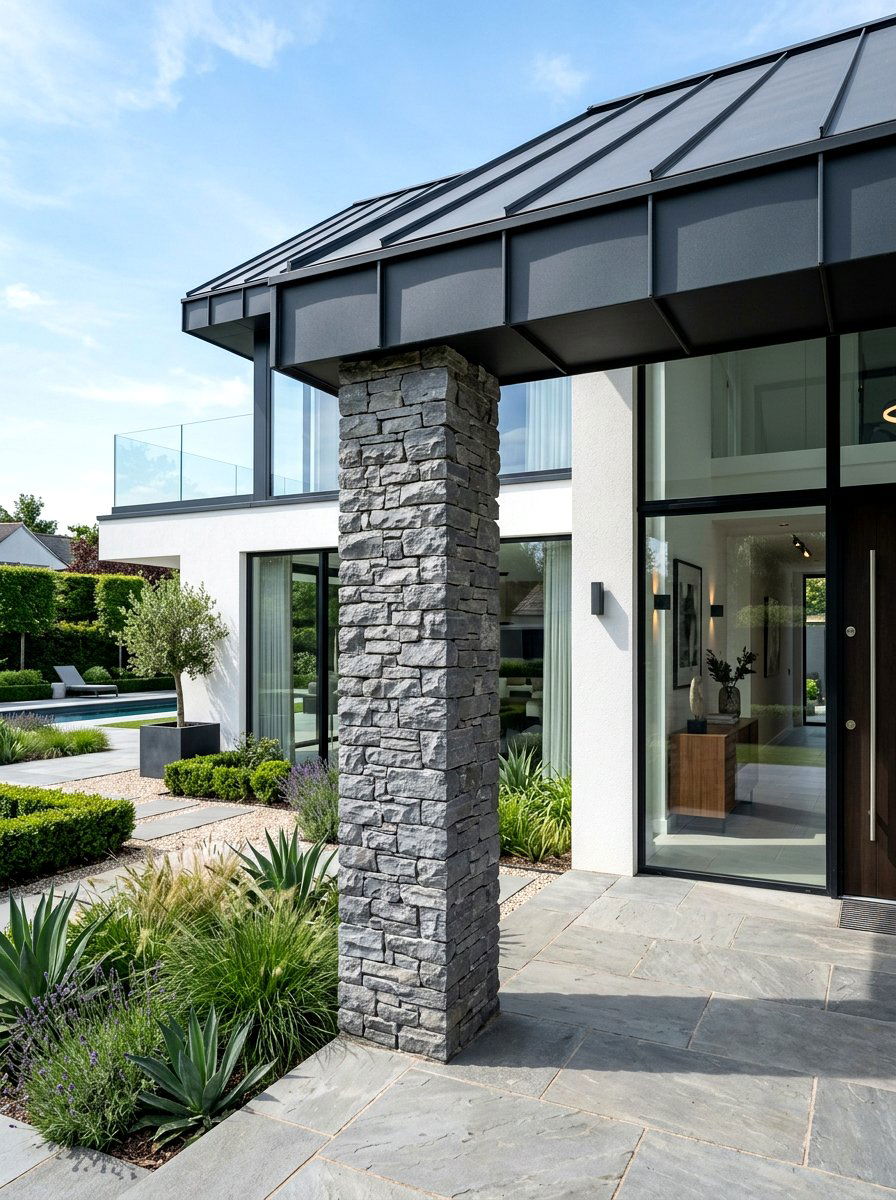 Gray stone porch column - 30 porch column ideas