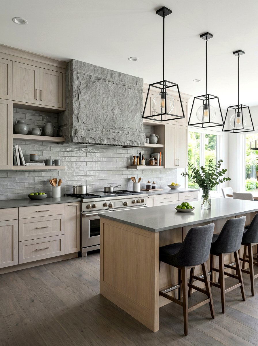 Gray stone range hood - 30 stone hood kitchen ideas