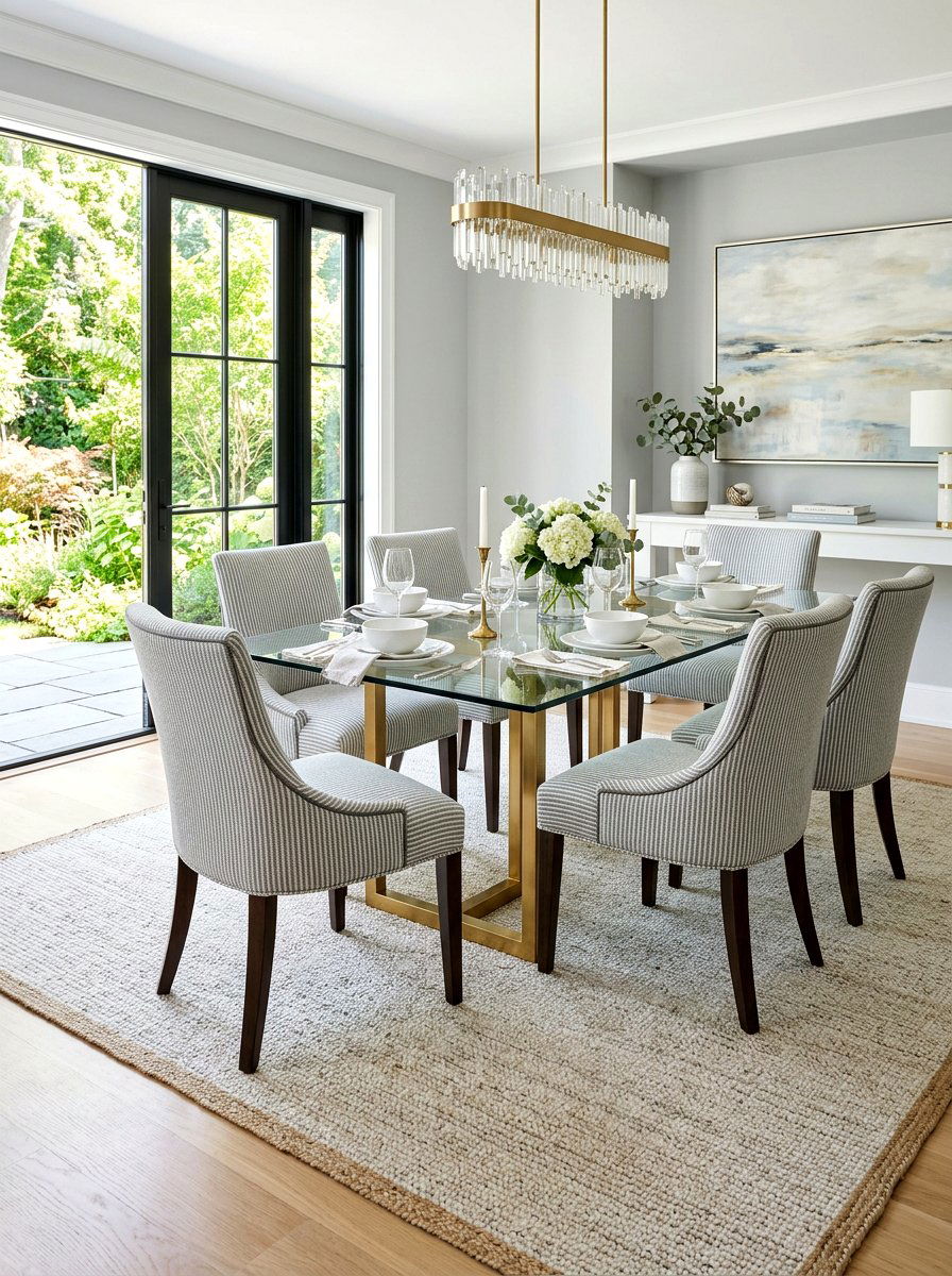 Gray striped upholstered dining chair - 30 striped dining chair ideas