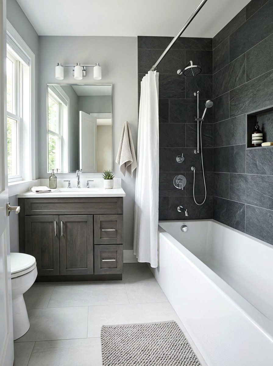 Gray tile tub shower - 30 tub shower combo ideas