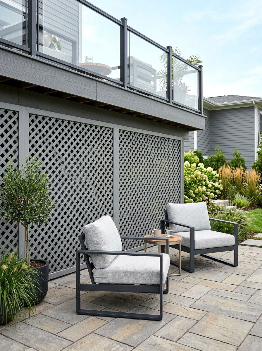 Gray vinyl lattice - 30 deck skirting lattice ideas
