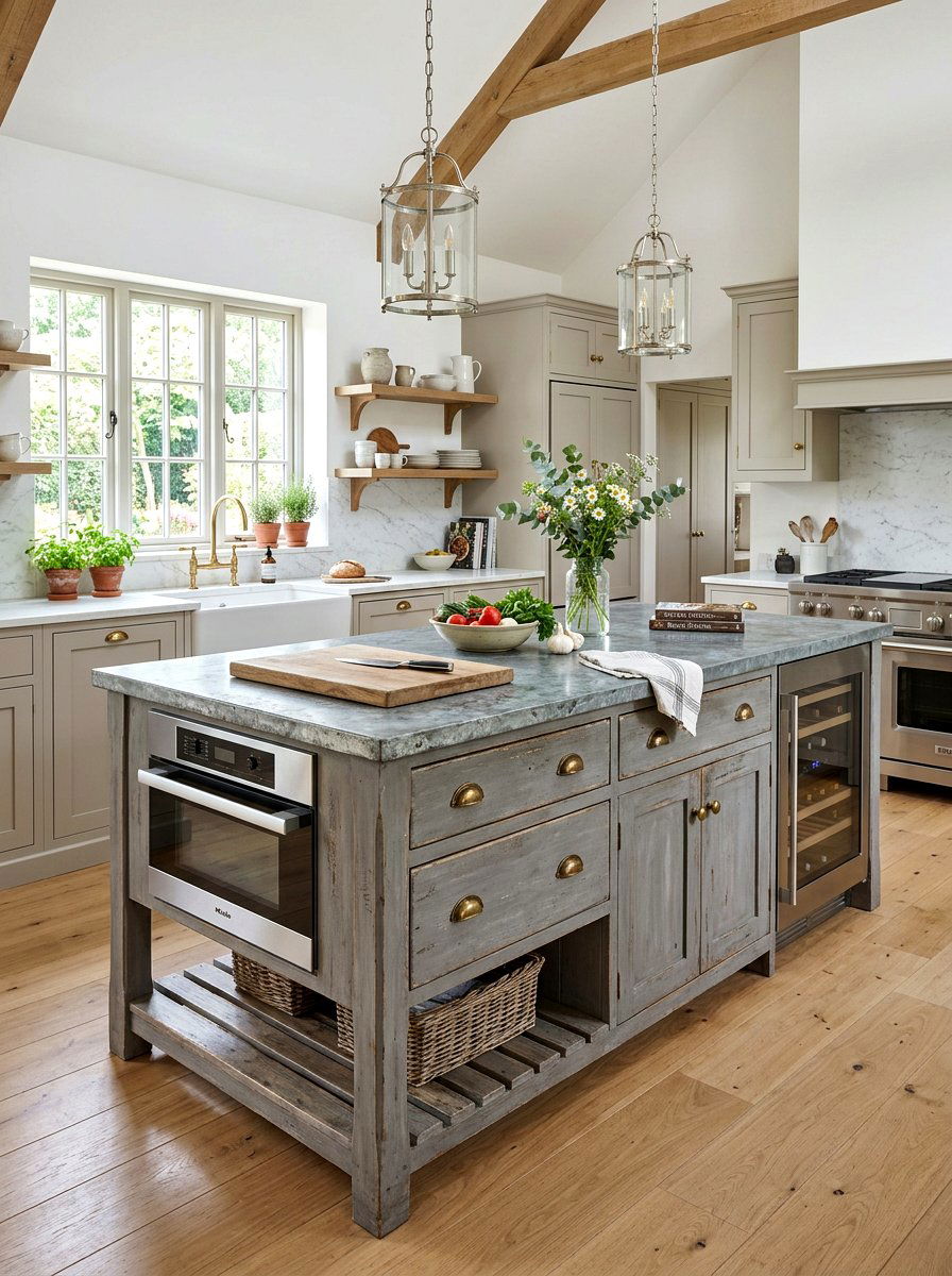 Gray weathered dresser island - 30 antique dresser kitchen island ideas