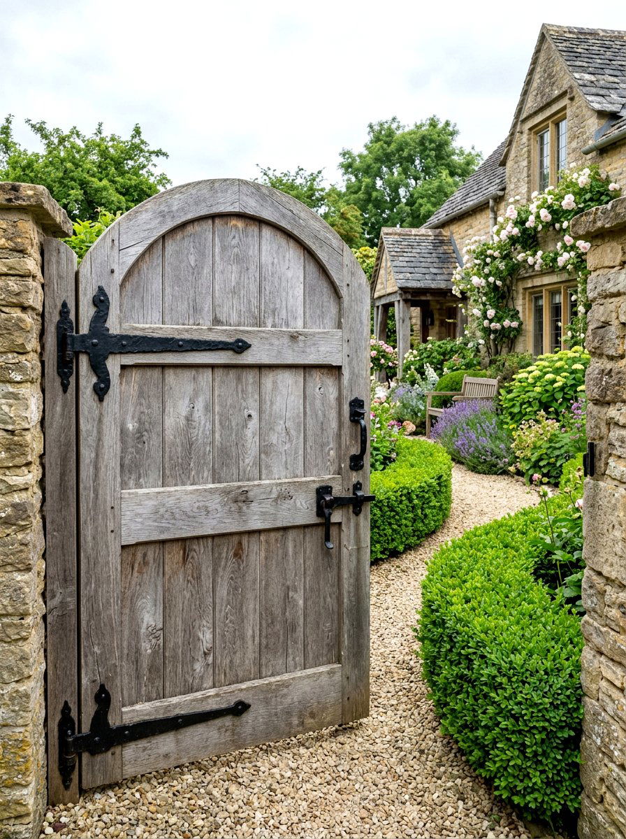 Gray weathered oak gate - 30 cottage gate curb appeal ideas