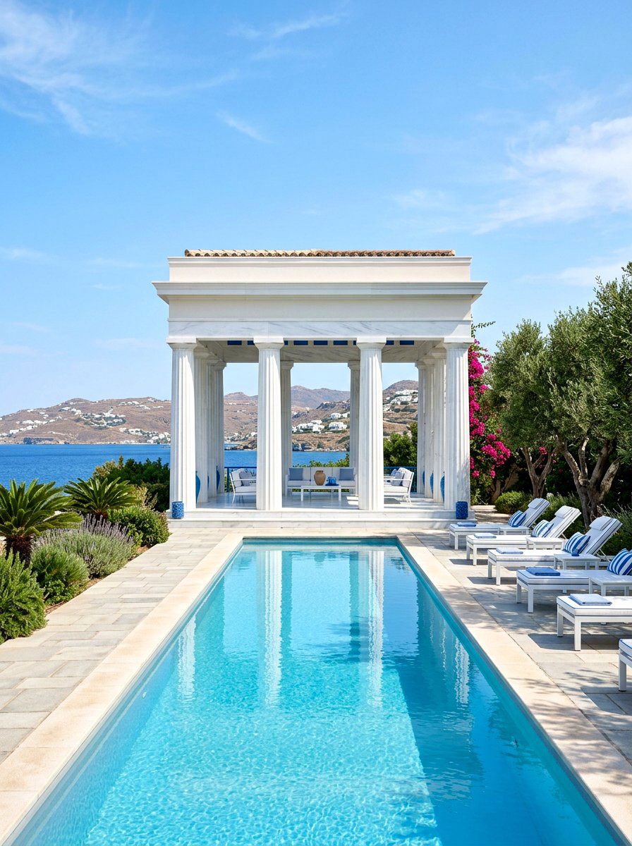 Greek Inspired Open Air Pavilion - 30 poolside gazebo ideas