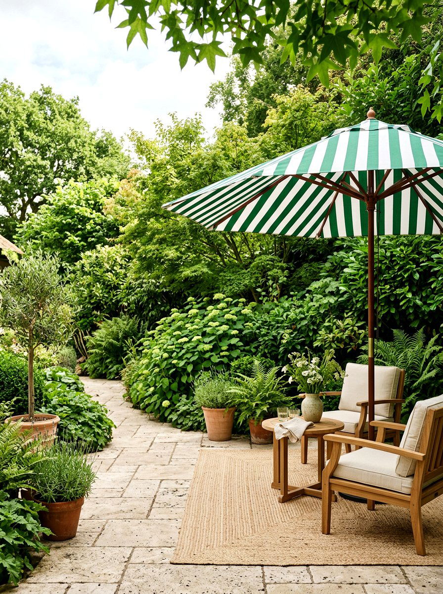 Green And White Striped Garden Umbrella - 30 poolside striped umbrellas ideas
