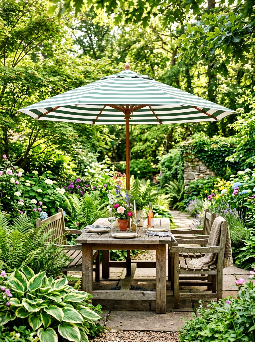 Green And White Striped Umbrella - 30 striped umbrella patio ideas