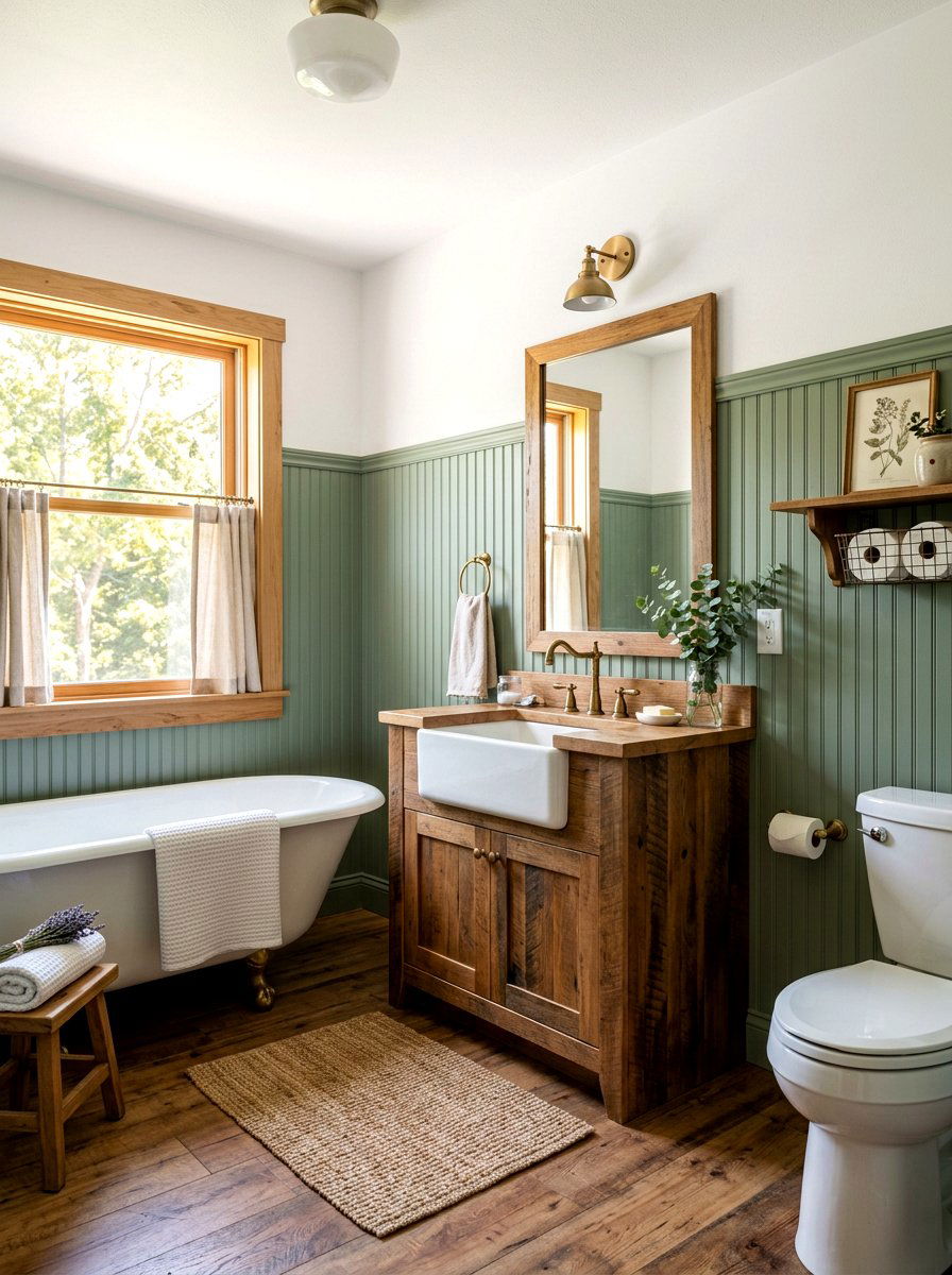 Green Beadboard Farmhouse Bathroom - 30 green and white bathroom ideas