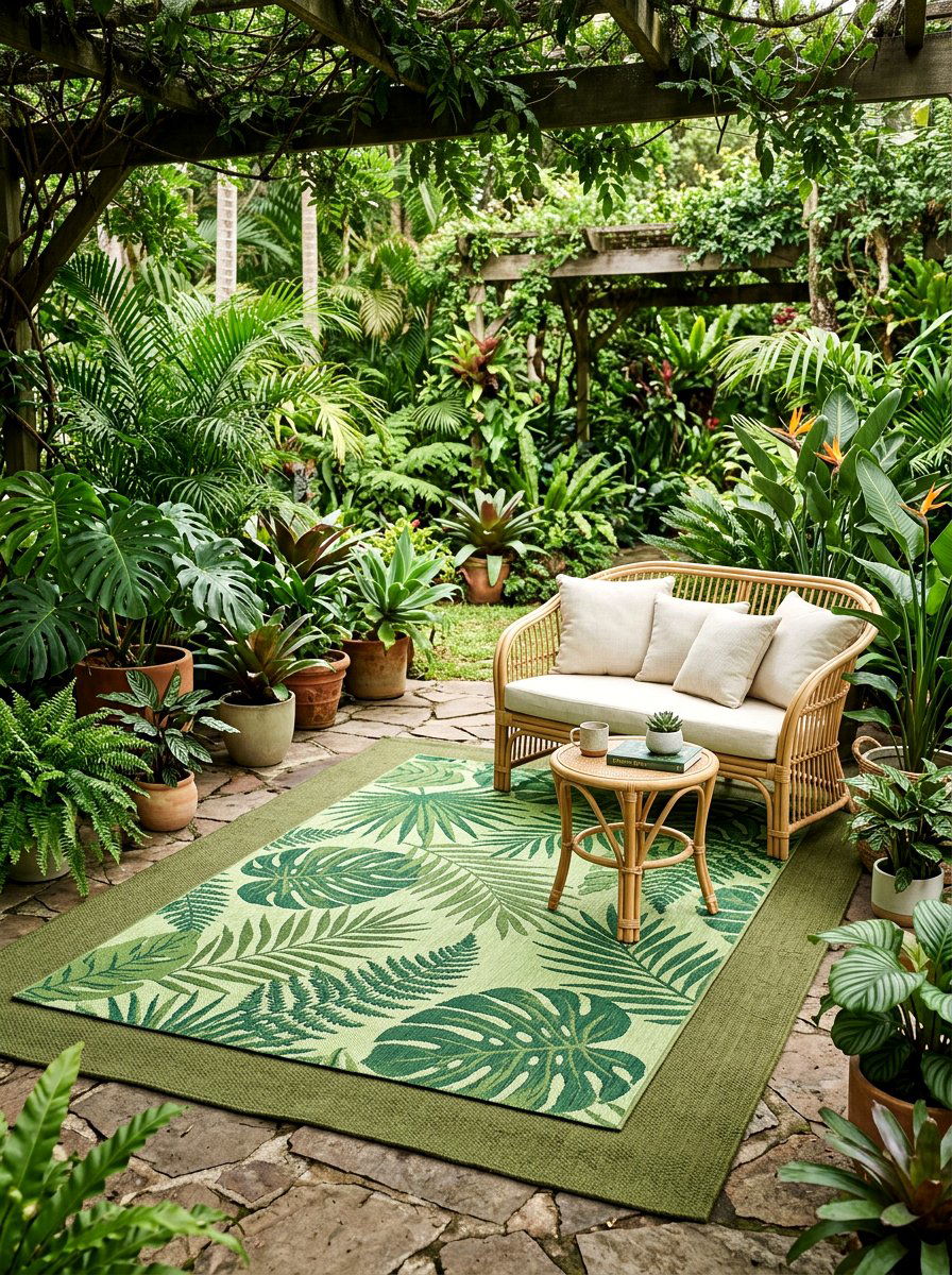 Green Botanical Outdoor Rug Combo - 30 outdoor rug layering ideas