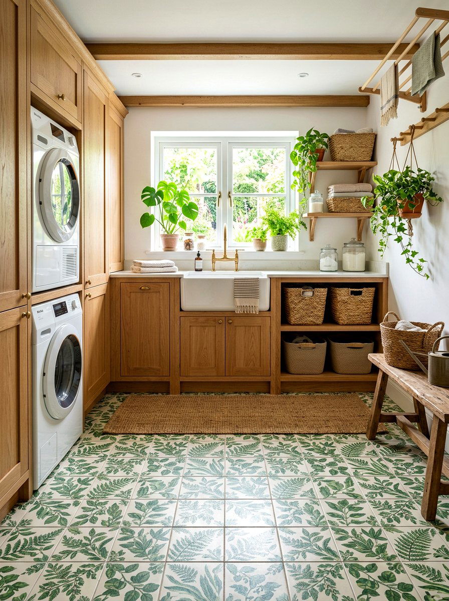 Green Botanical Tile - 30 laundry room floor tile ideas