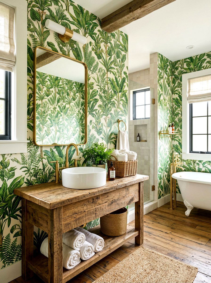 Green Botanical Wallpaper - 30 wallpapered powder room ideas