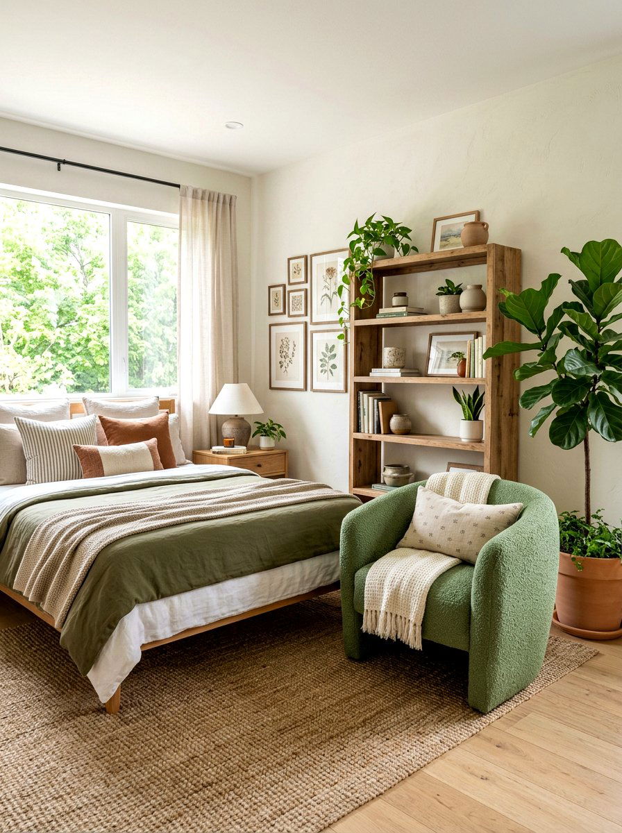 Green Boucle Chair - 30 boucle bedroom ideas