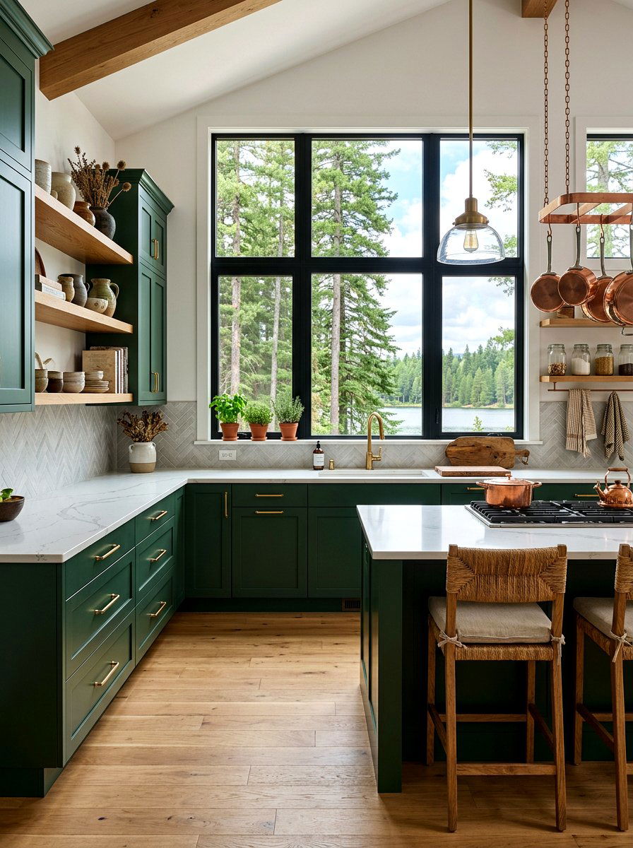 Green Cabinetry Kitchen - 30 lake house kitchen ideas