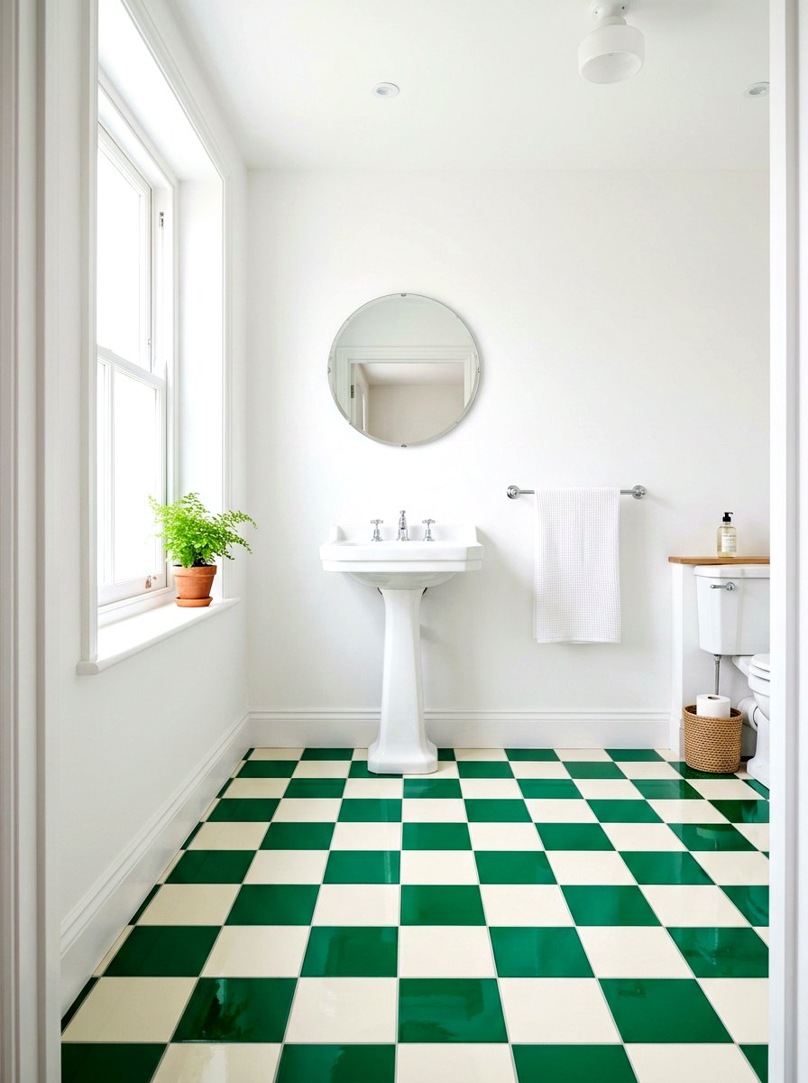 Green Checkerboard Floor Bathroom - 30 green and white bathroom ideas