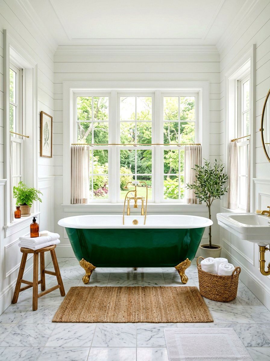 Green Clawfoot Tub Bathroom - 30 green and white bathroom ideas