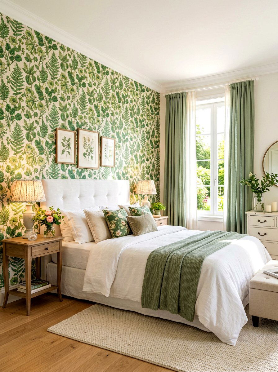 Green Floral Wallpaper - 30 green bedroom ideas