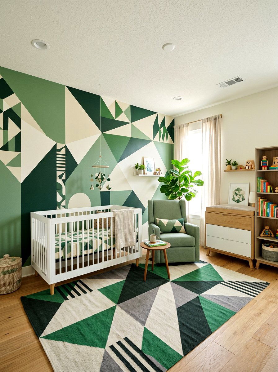Green Geometric Nursery - 30 soft green nursery ideas