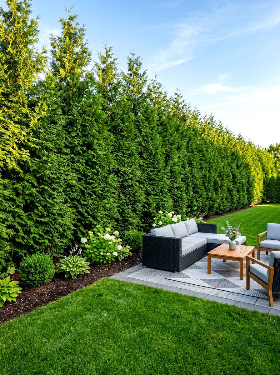 Green Giant Arborvitae - 30 backyard privacy hedge ideas
