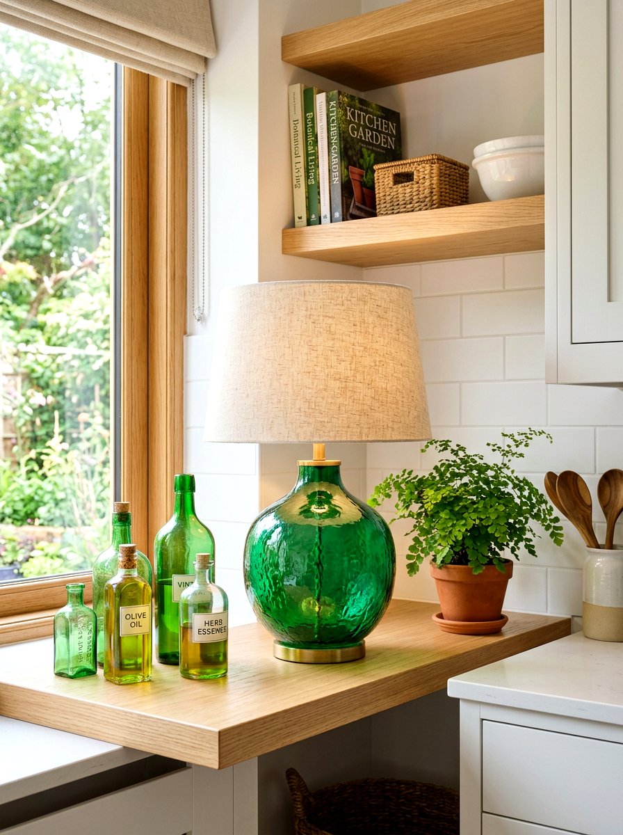 Green Glass Lamp - 30 mini lamp kitchen ideas