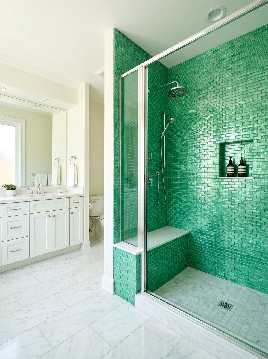 Green Glass Tile Bathroom - 30 green and white bathroom ideas